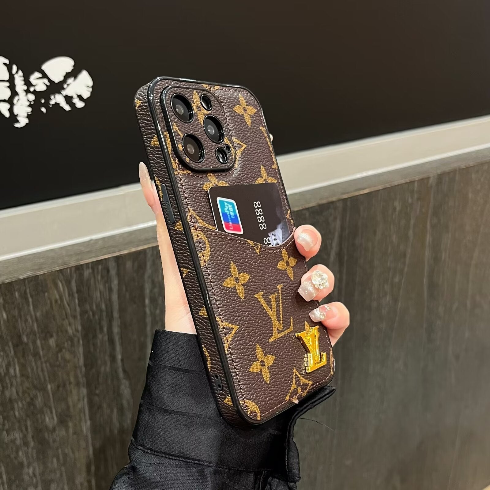 Leather Monogram Louis Vuitton IPhone Case With Wallet Card