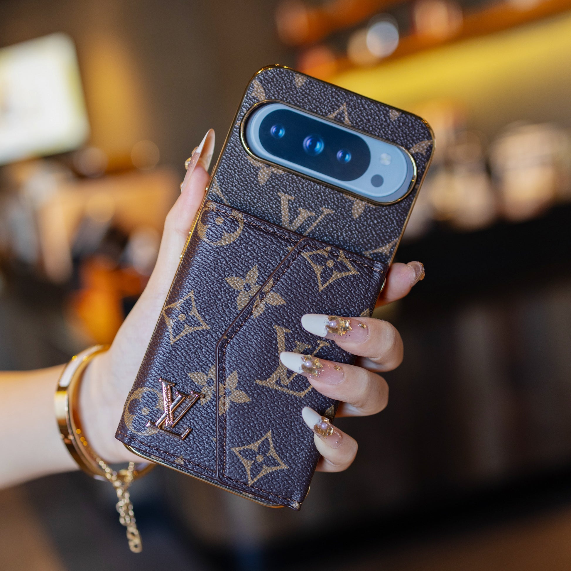 Louis Vuitton Google Pixel phone case With Card Holder & Strap