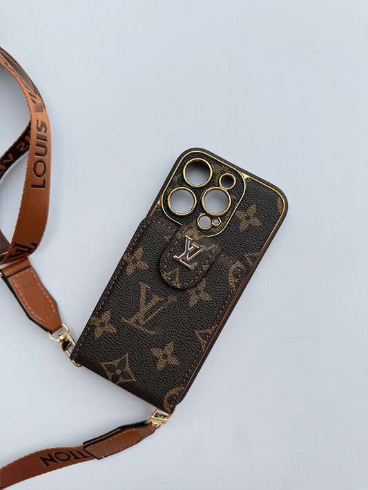 Brown Louis Vuitton IPhone Case With Wallet Card & Strap