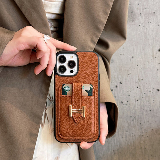 Luxury Hermes Leather iPhone Case With Card Holder