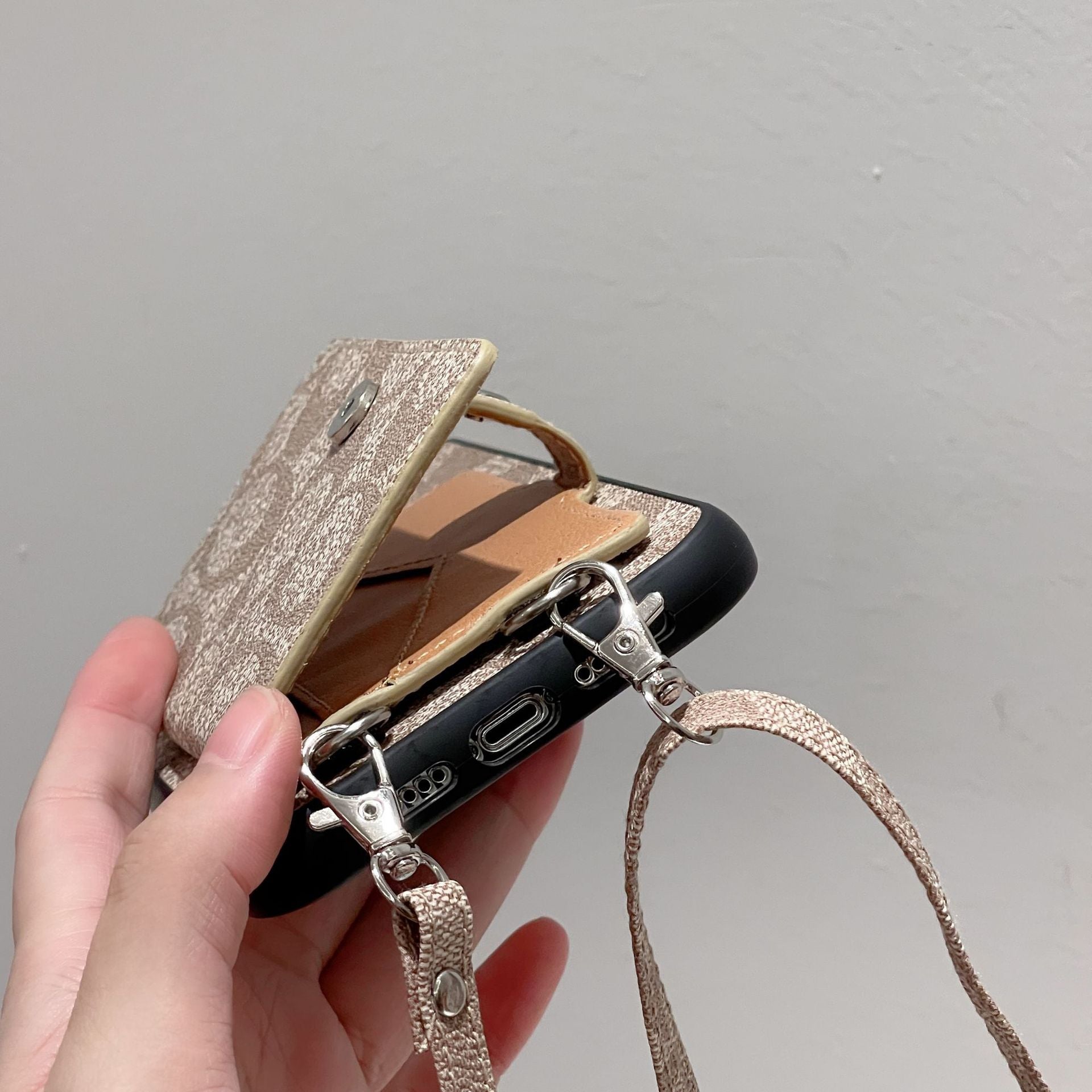 Coach Leather iPhone Case With Card Holder And Strap