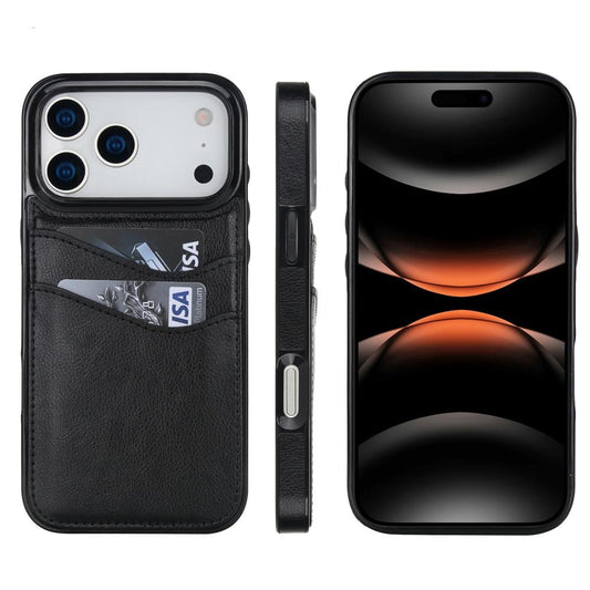 Litchi Leather Skin Card Slots Phone Case For iPhone 17 / 16 / 15 / 14