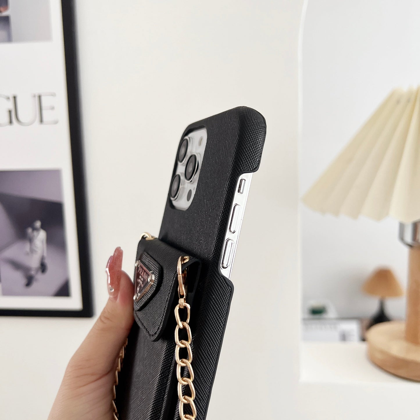 Lux leather Prada iPhone case With Card Holder