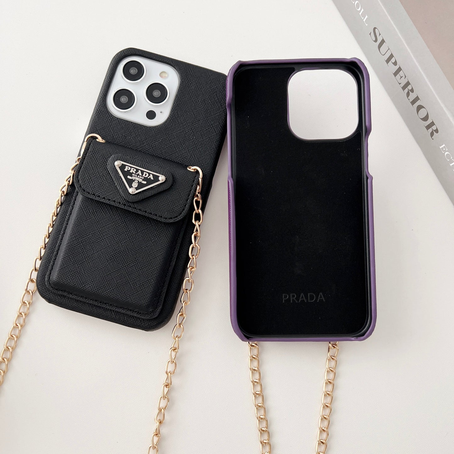 Lux leather Prada iPhone case With Card Holder