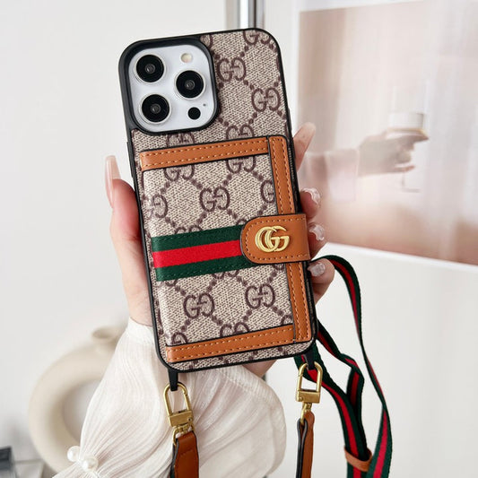 Luxury Gucci iPhone Case With Card Holder And Strap