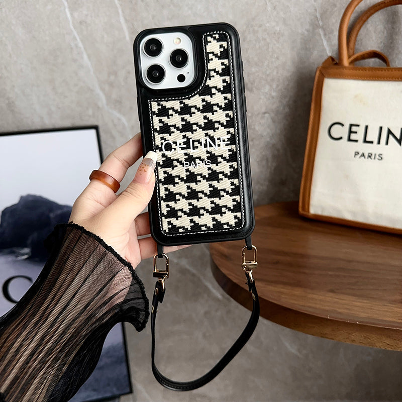 Designer Celine Leather IPhone Case with Wrist Strap