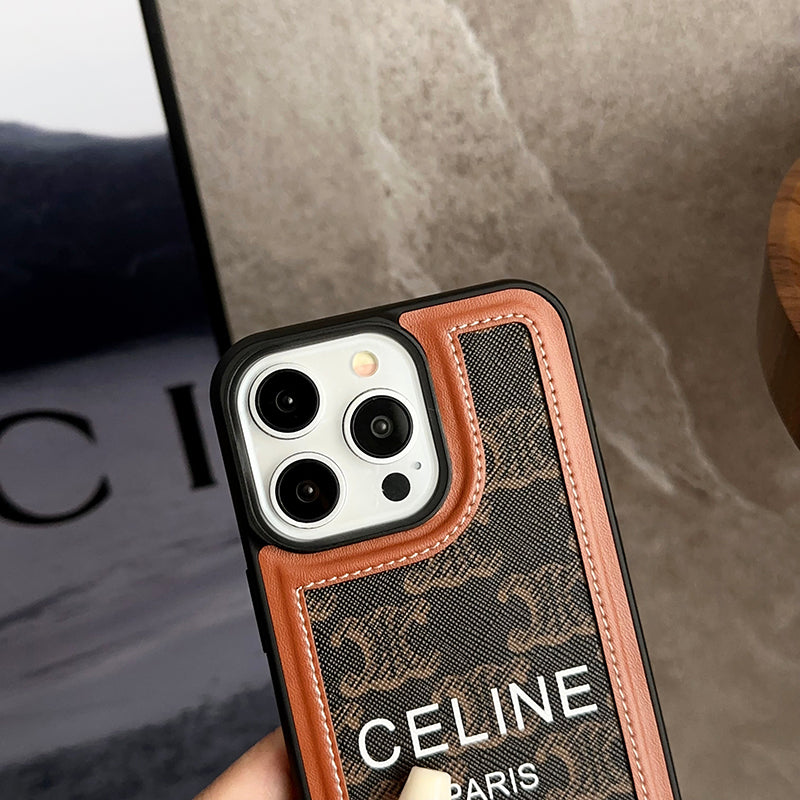 Designer Celine Leather IPhone Case with Wrist Strap