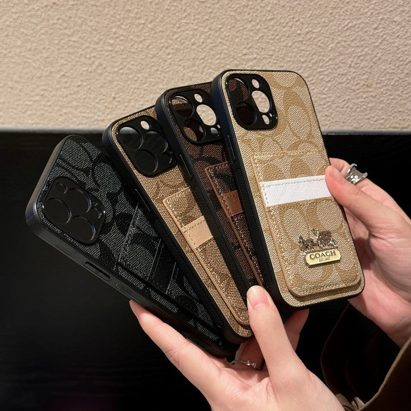Inspired Coach Leather iPhone Case With ID Card Holder
