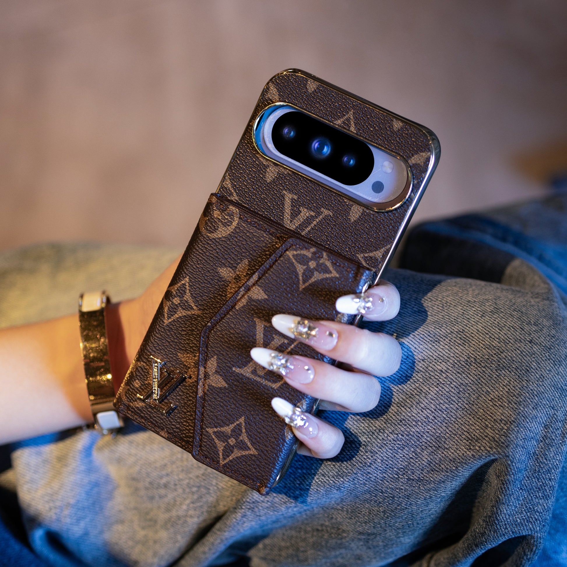 Louis Vuitton Google Pixel phone case With Card Holder & Strap