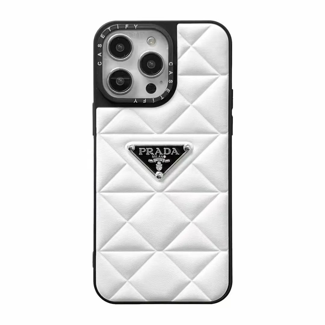 Prada Diamond Goose Down Metal Triangle Label iPhone Case