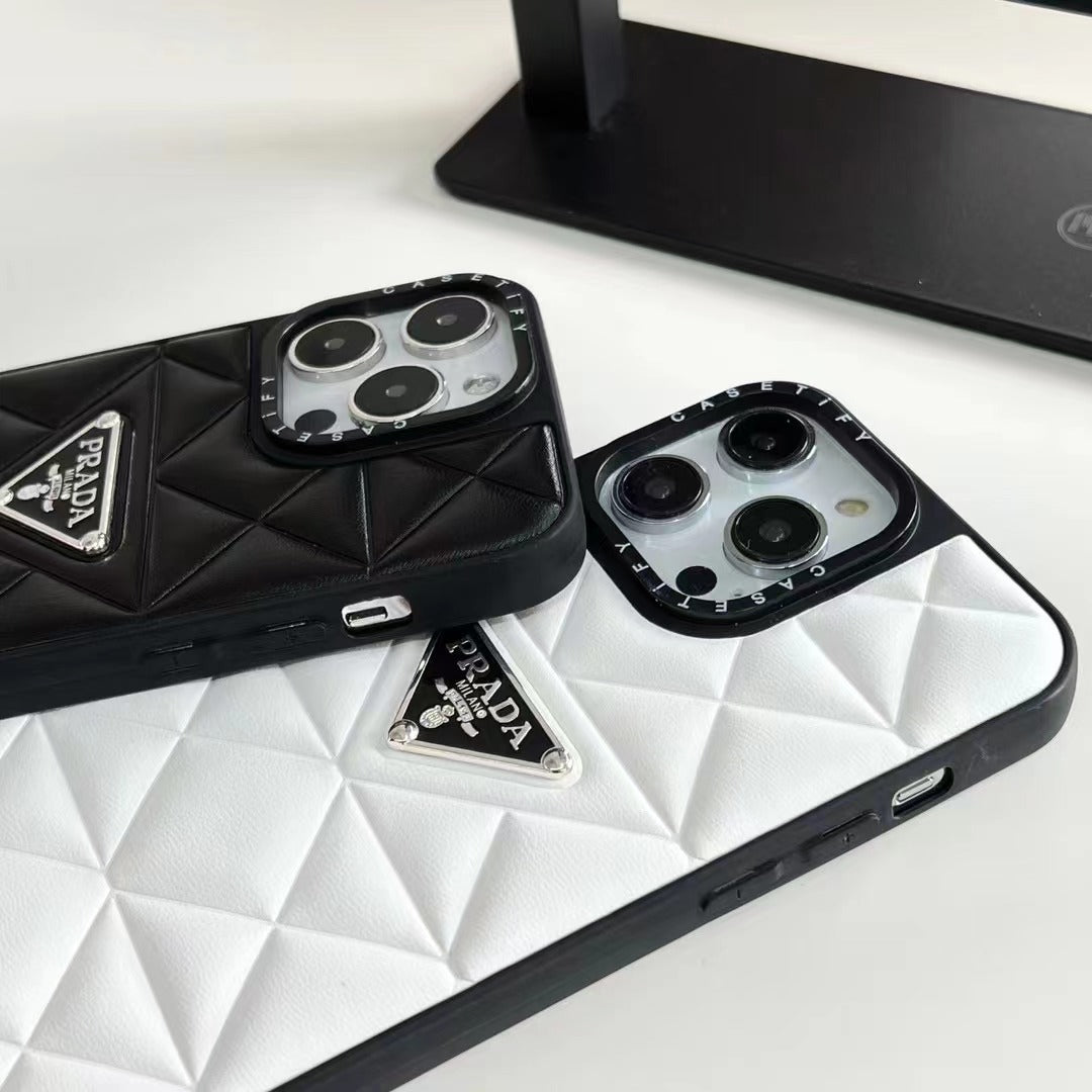 Prada Diamond Goose Down Metal Triangle Label iPhone Case