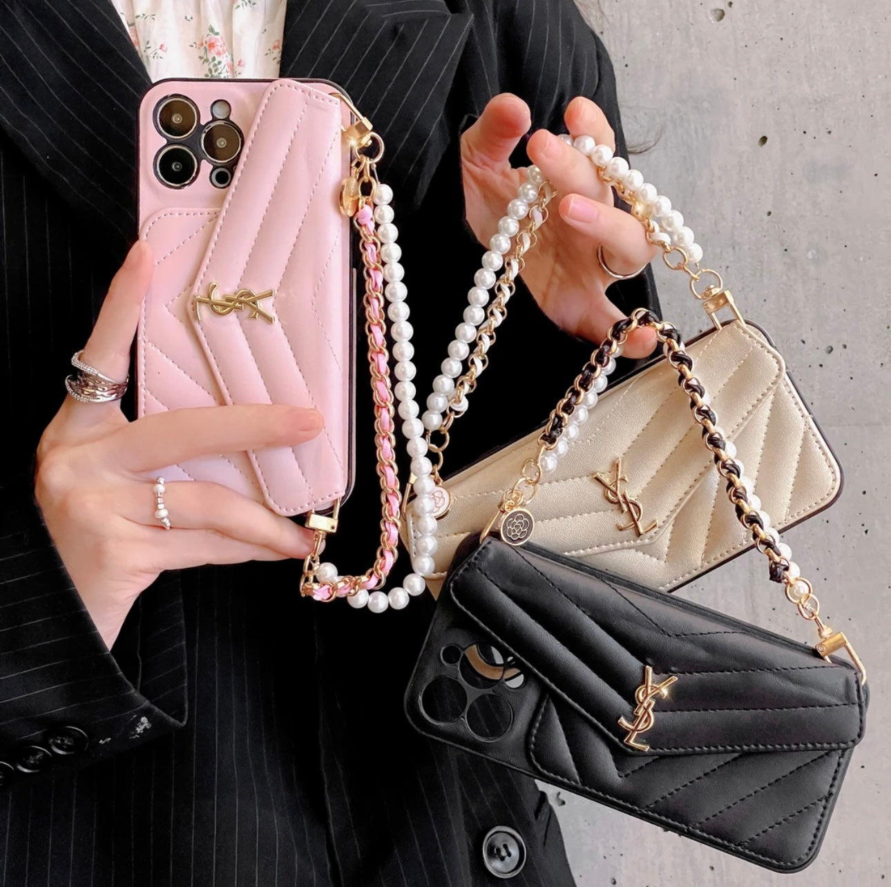 YSL Luxury iPhone Case With Hand Strap