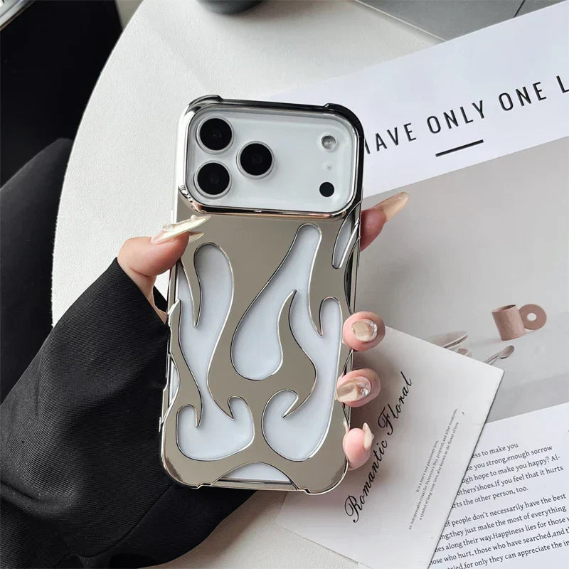 Luxury 3D Flame Pattern Hollow Slim Phone Case for iPhone 17 16 15 14
