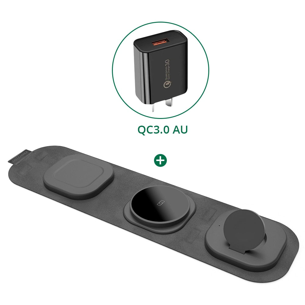 3 in 1 Travel Wireless Charger Foldable for iPhone / Apple Watch / AirPods