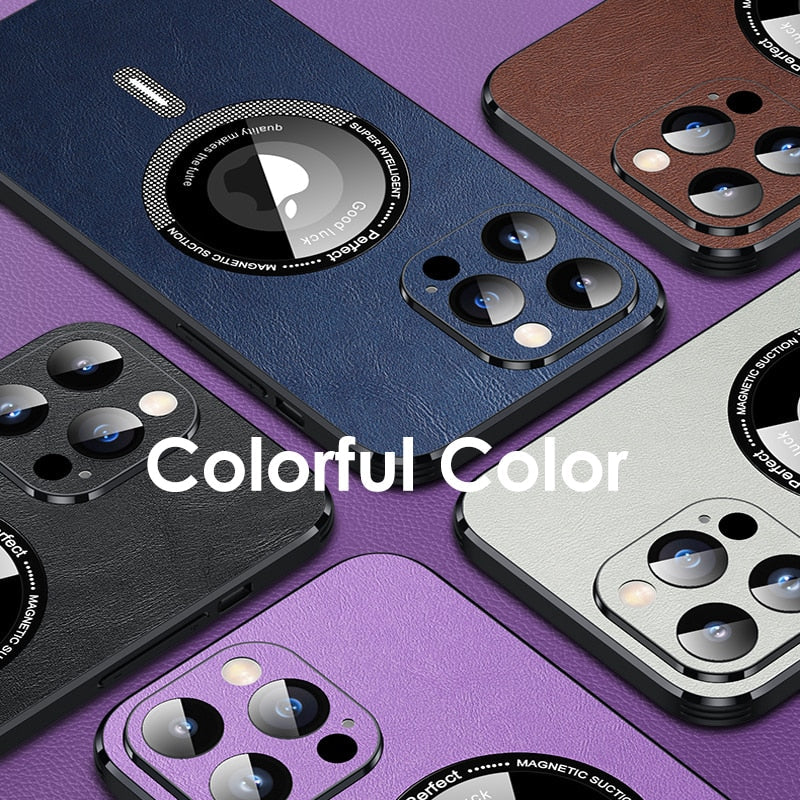 Luxury Leather Phone Case With Lens Film Protection For iPhond 14 13 12