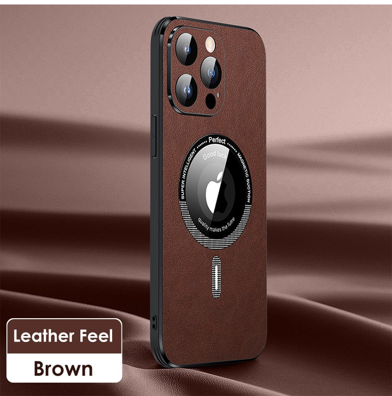Luxury Leather Phone Case With Lens Film Protection For iPhond 14 13 12
