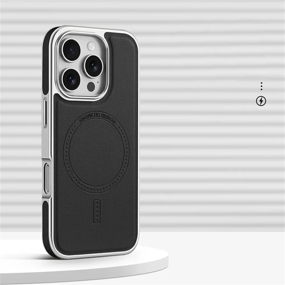 Luxury Leather Magnetic Back Case For iPhone 16 15 14