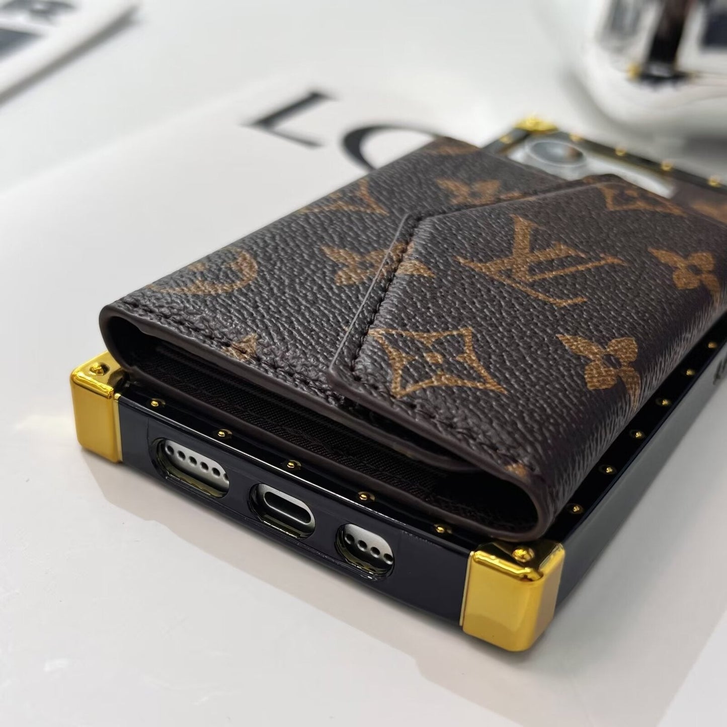 LV LEATHER MONOGRAM IPHONE CASE WITH CARD HOLDER