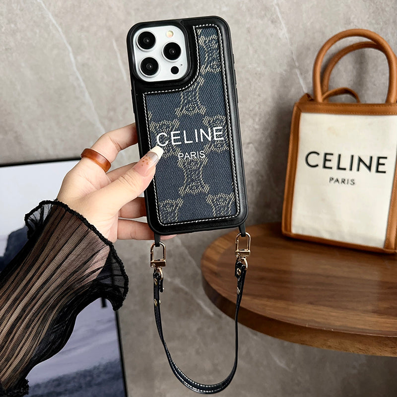 Celine Leather IPhone Case with Wrist Strap