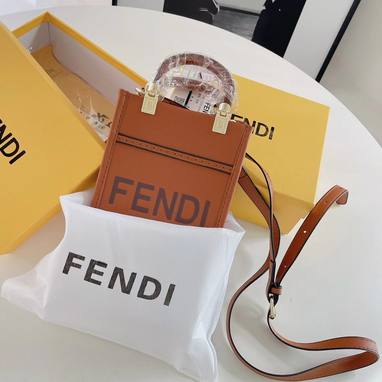 Designer Fendi Tote Bag With Crossbody Strap