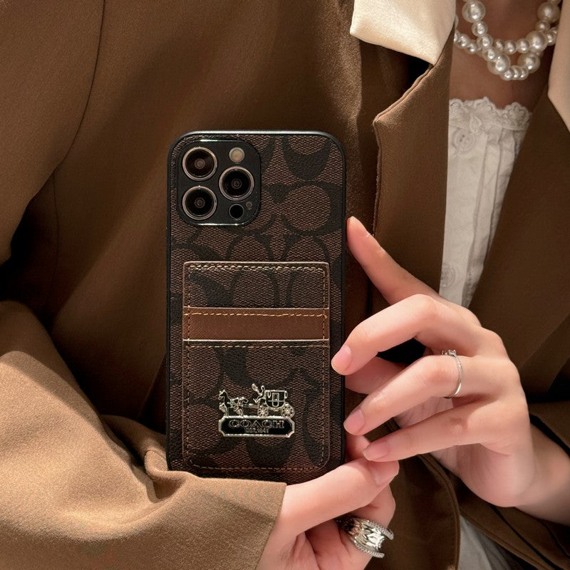 Inspired Coach Leather iPhone Case With ID Card Holder