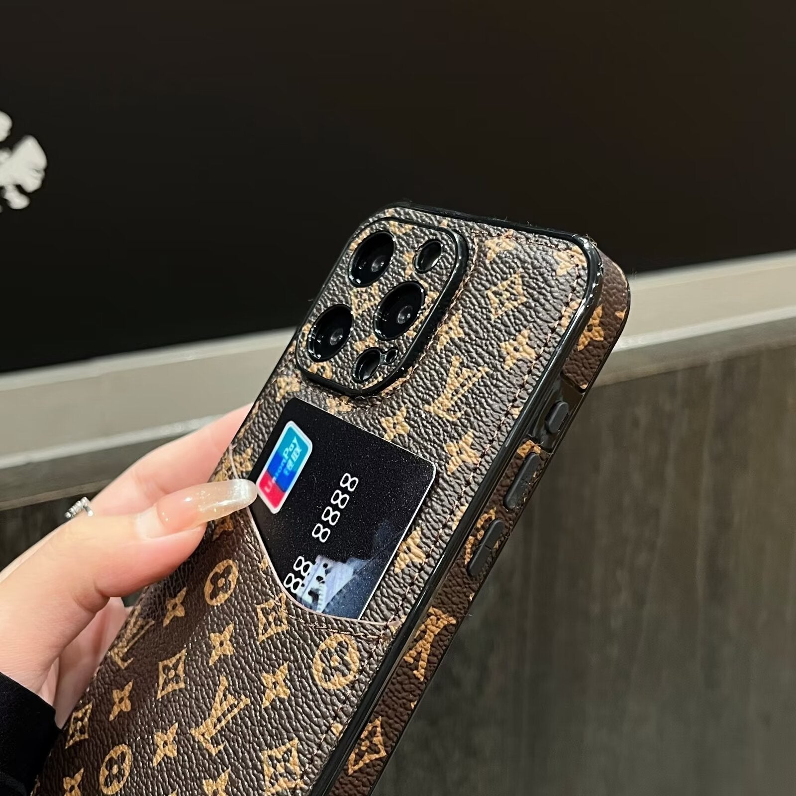 Leather Monogram Louis Vuitton IPhone Case With Wallet Card