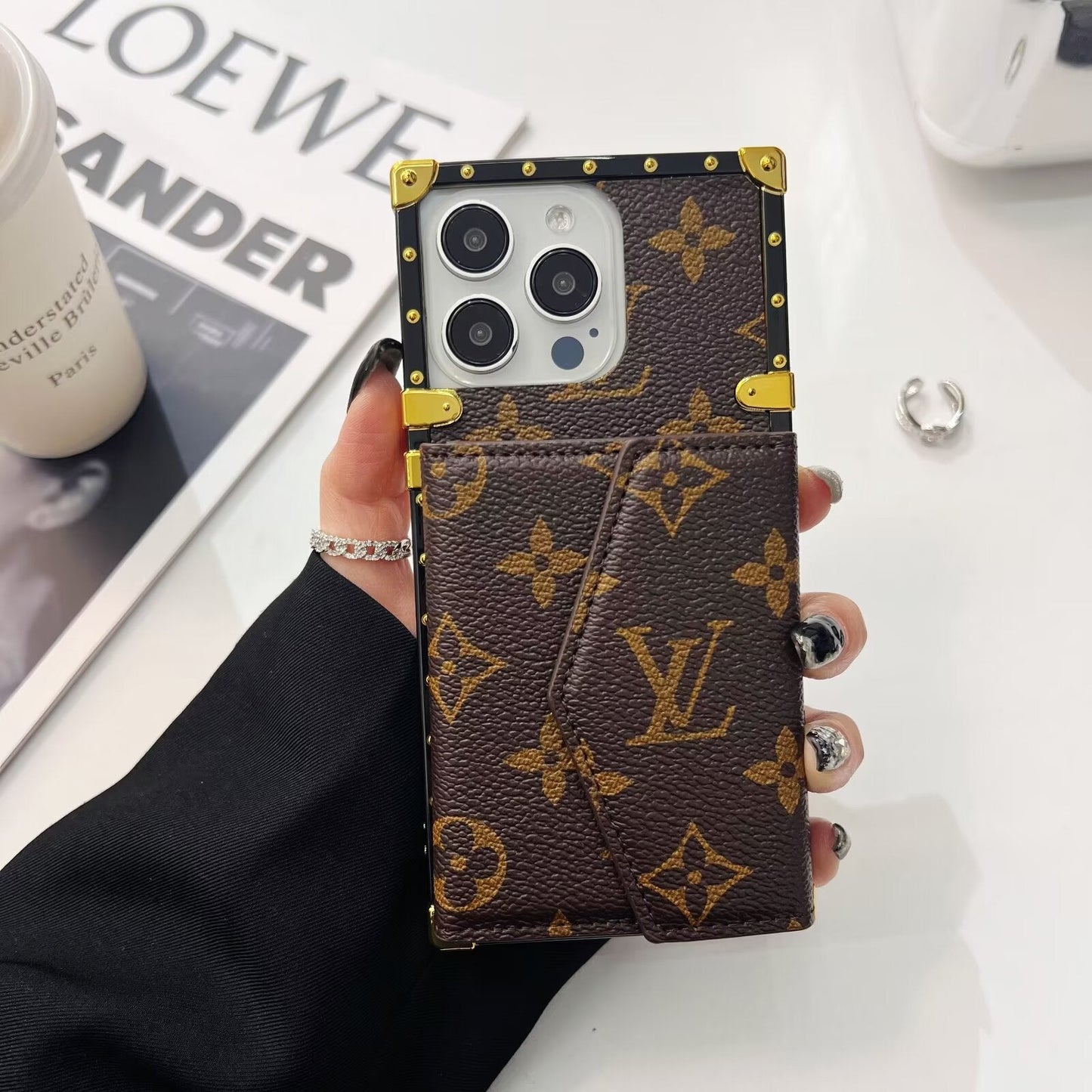 LV LEATHER MONOGRAM IPHONE CASE WITH CARD HOLDER