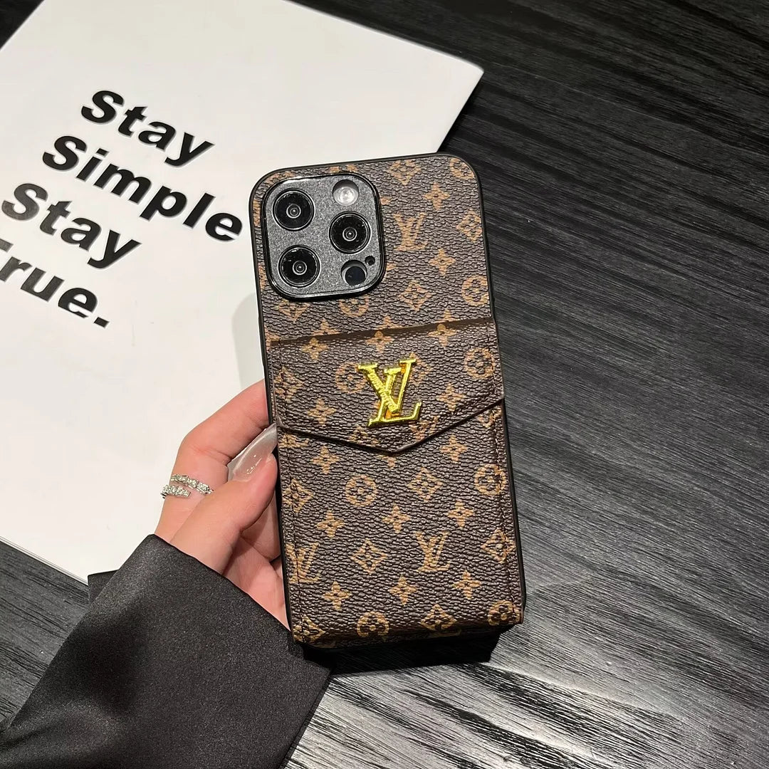 Luxury LV Card Holder Canvas Leather Apple iPhone Case