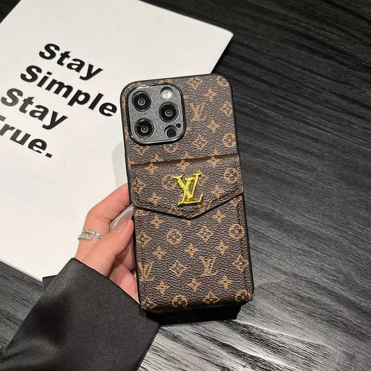 Luxury LV Card Holder Canvas Leather Apple iPhone Case