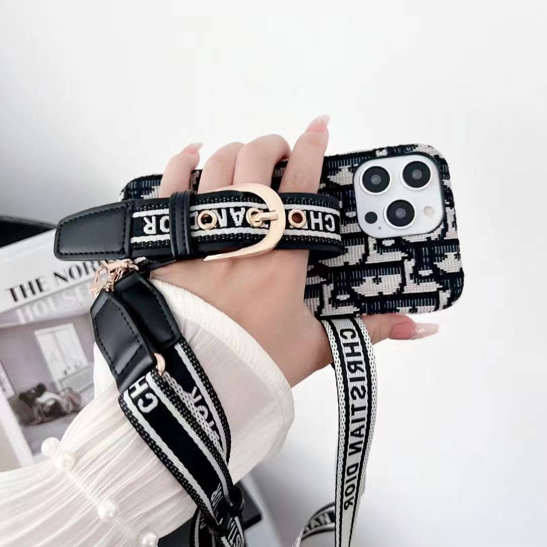 Inspired Lady Dior Phone Case With Lanyard For iPhone