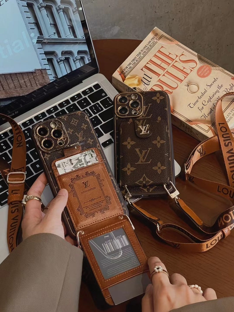 Designer Advanced leather iPhone Case With Card Wallet And Strap Inspired