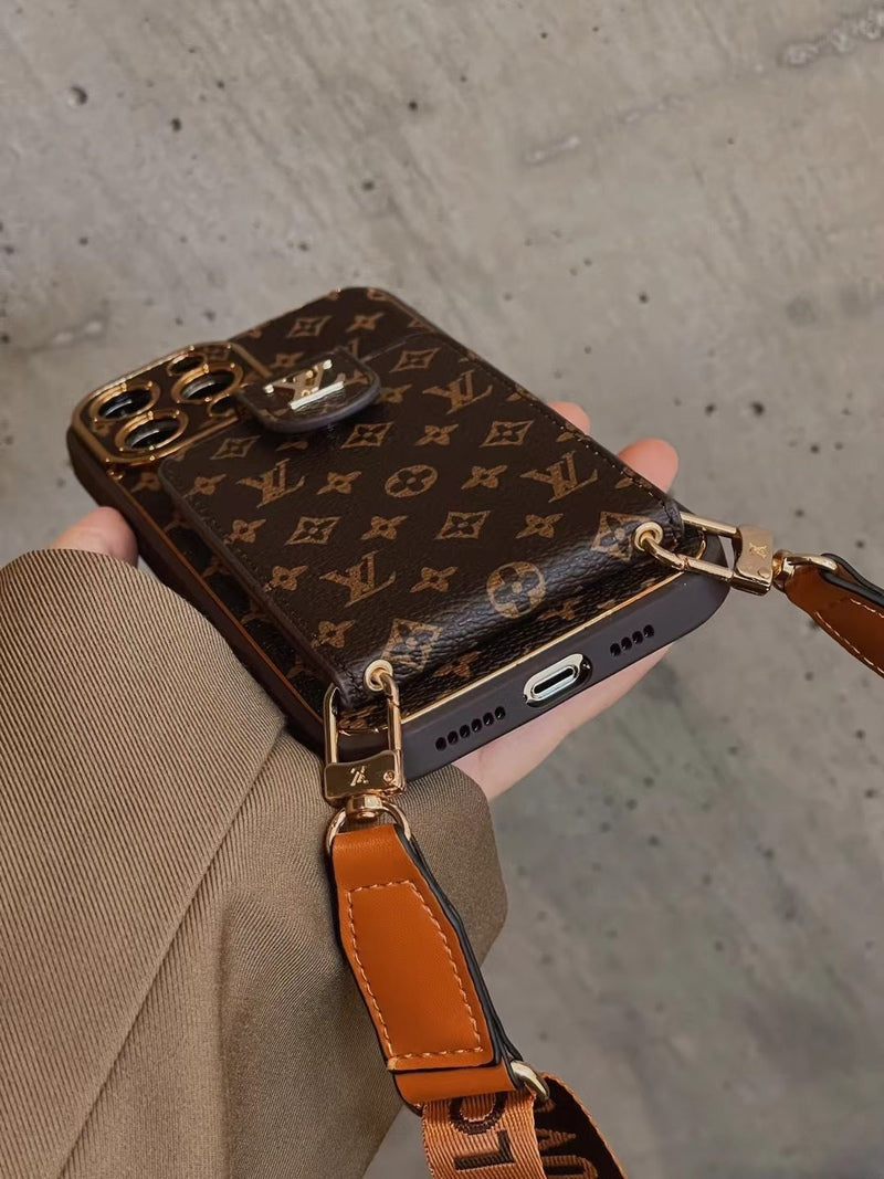 Designer Advanced leather iPhone Case With Card Wallet And Strap Inspired
