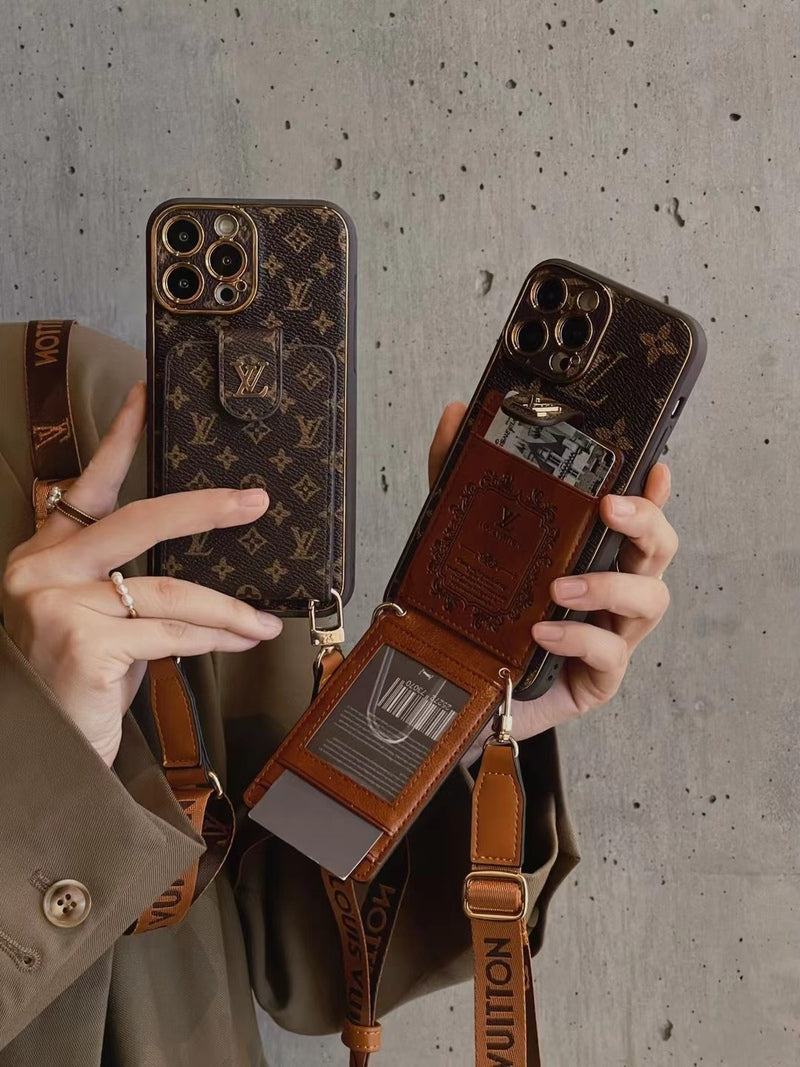 Designer Advanced leather iPhone Case With Card Wallet And Strap Inspired