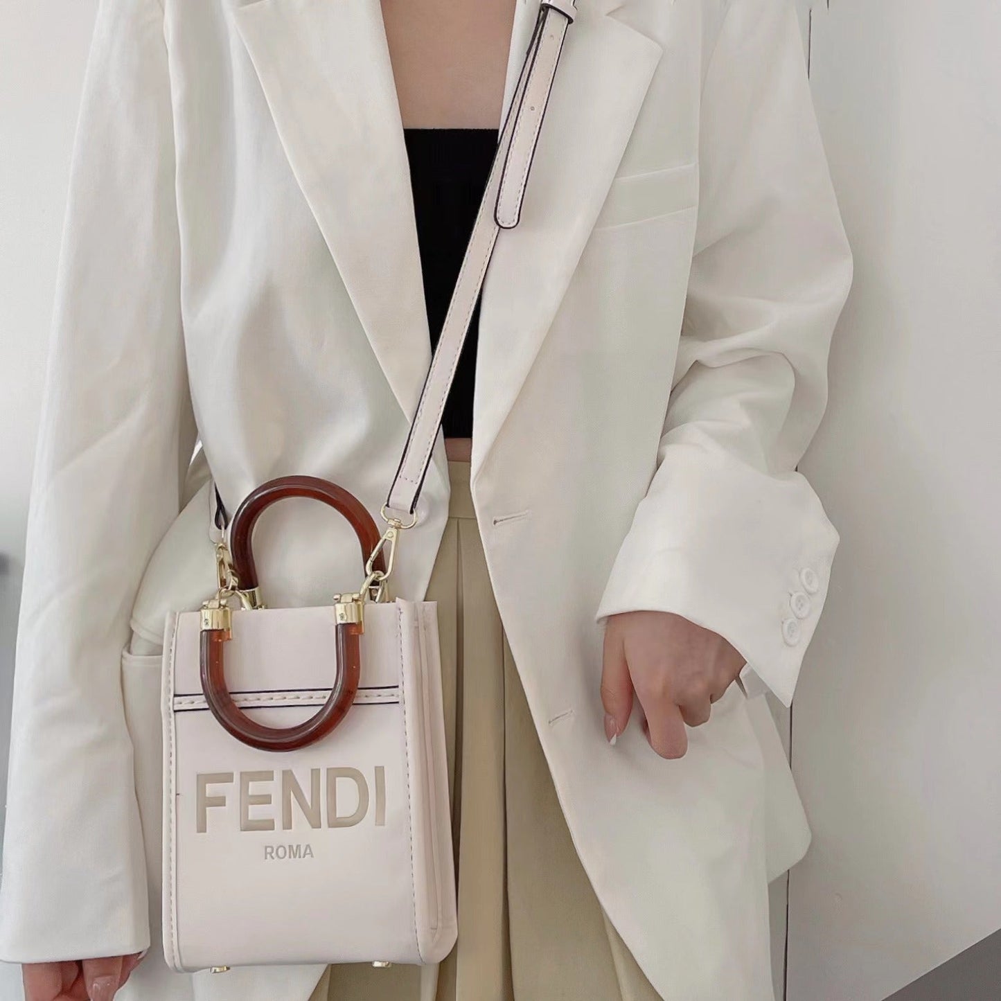 Designer Fendi Tote Bag With Crossbody Strap